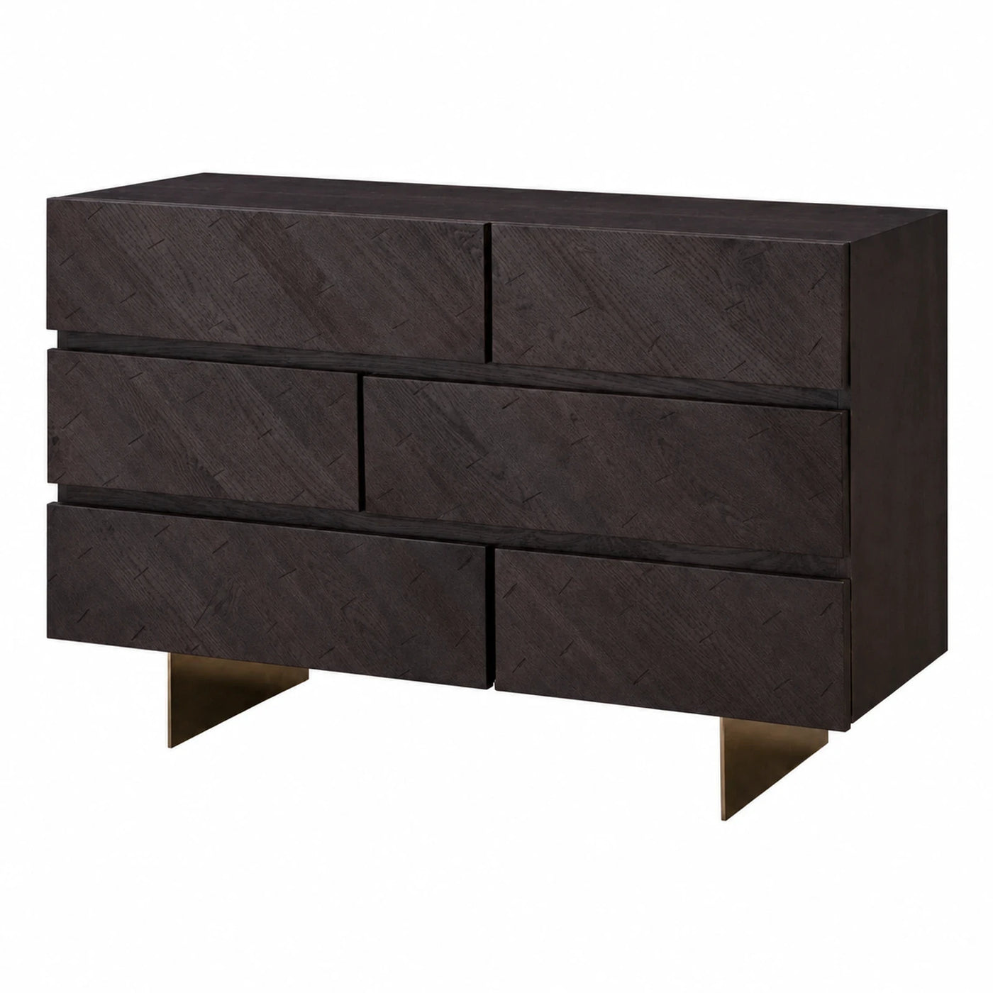 Dark Wood Six-Drawer Dresser with Gold Metal Legs
