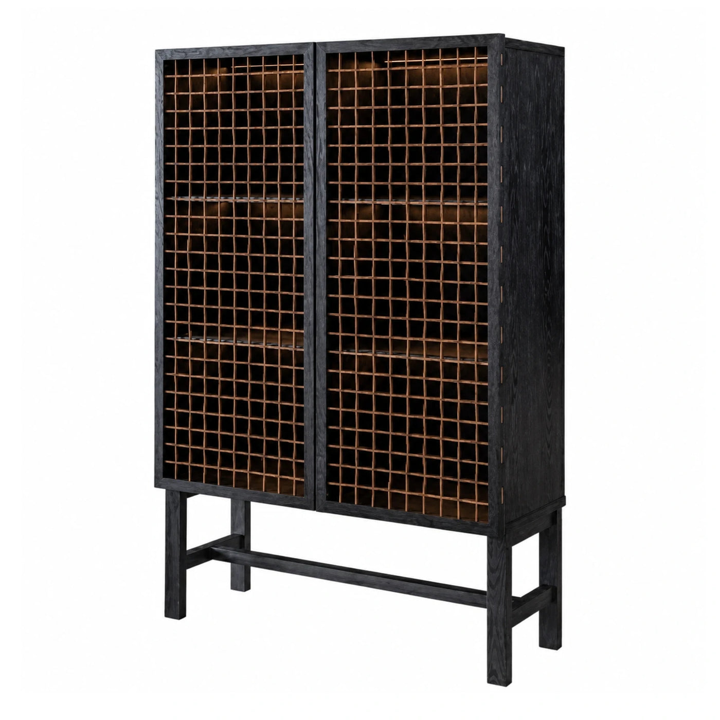 Black Wood Wine Cabinet with Grid Doors