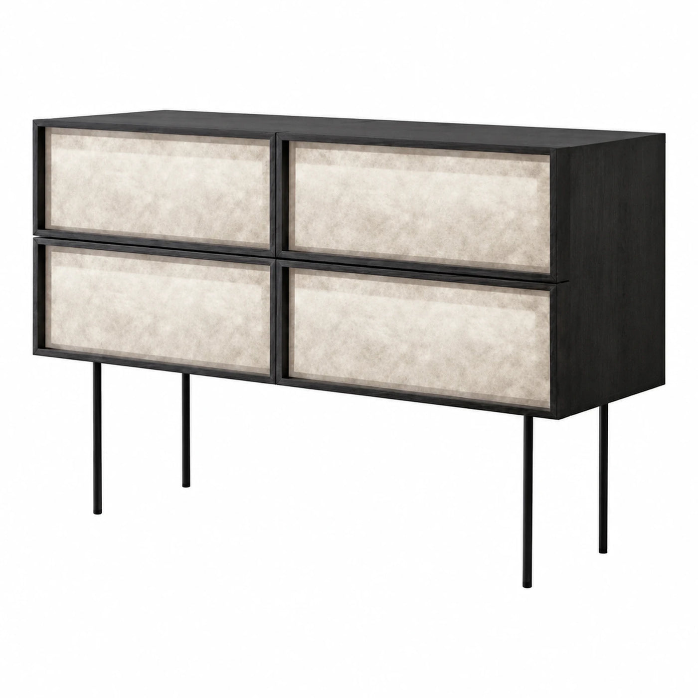 Black Wood Sideboard with Cream Stone Drawer Fronts