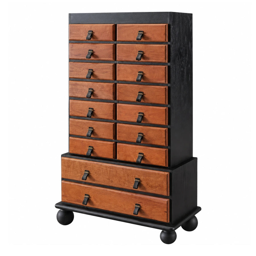 Black and Wood Two-Tone Tall Chest of Drawers