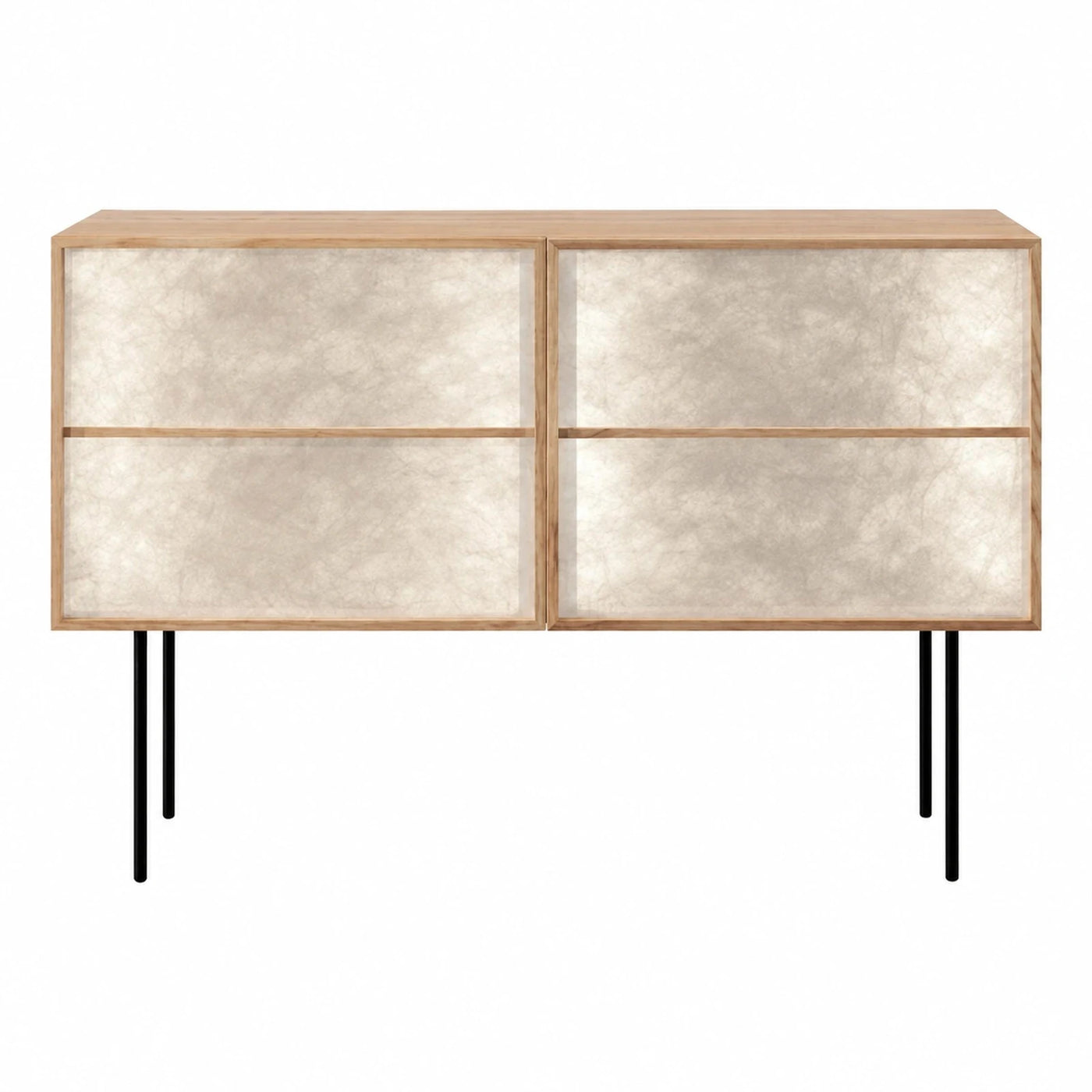 Light Wood Sideboard with Textured Panels and Black Legs