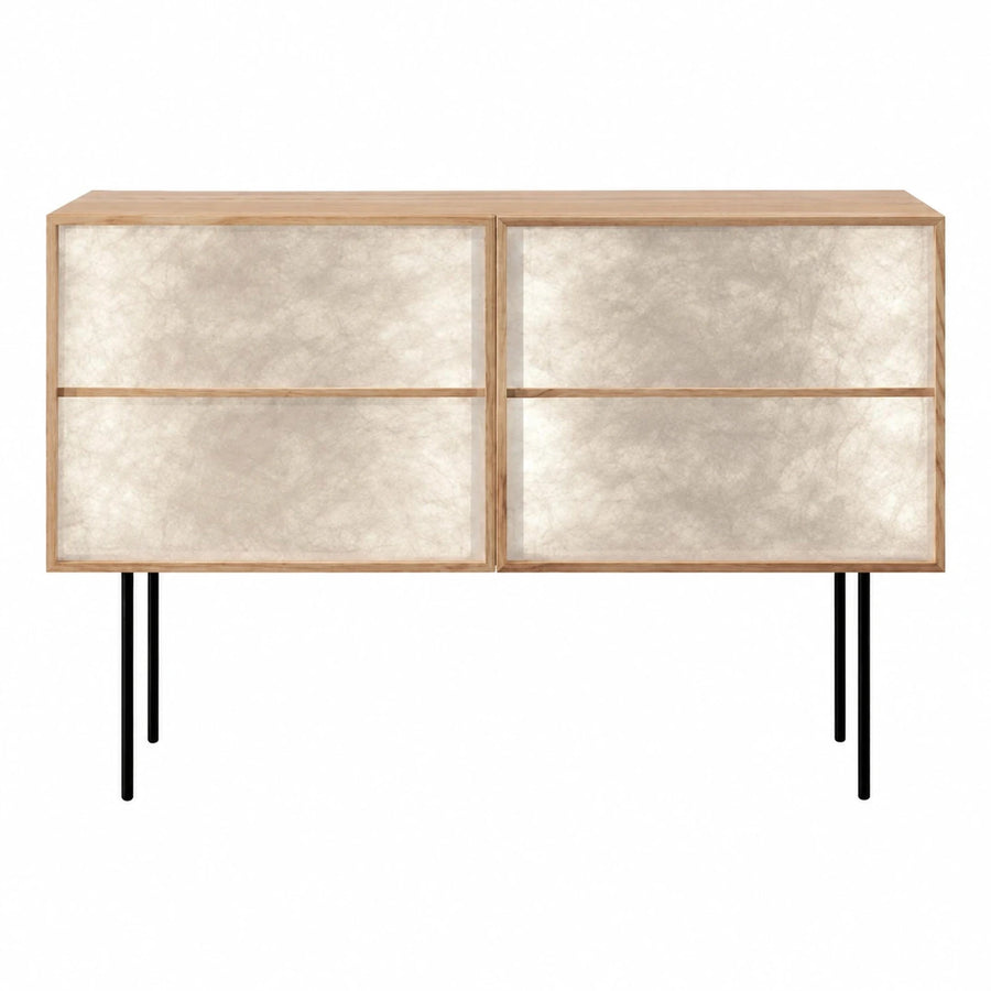 Light Wood Sideboard with Textured Panels and Black Legs