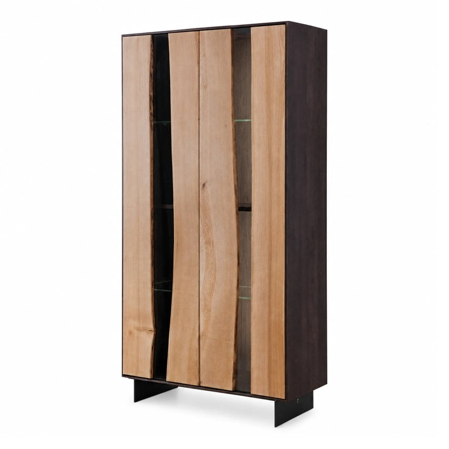 Modern Two-Tone Wood Display Cabinet with Glass Shelves