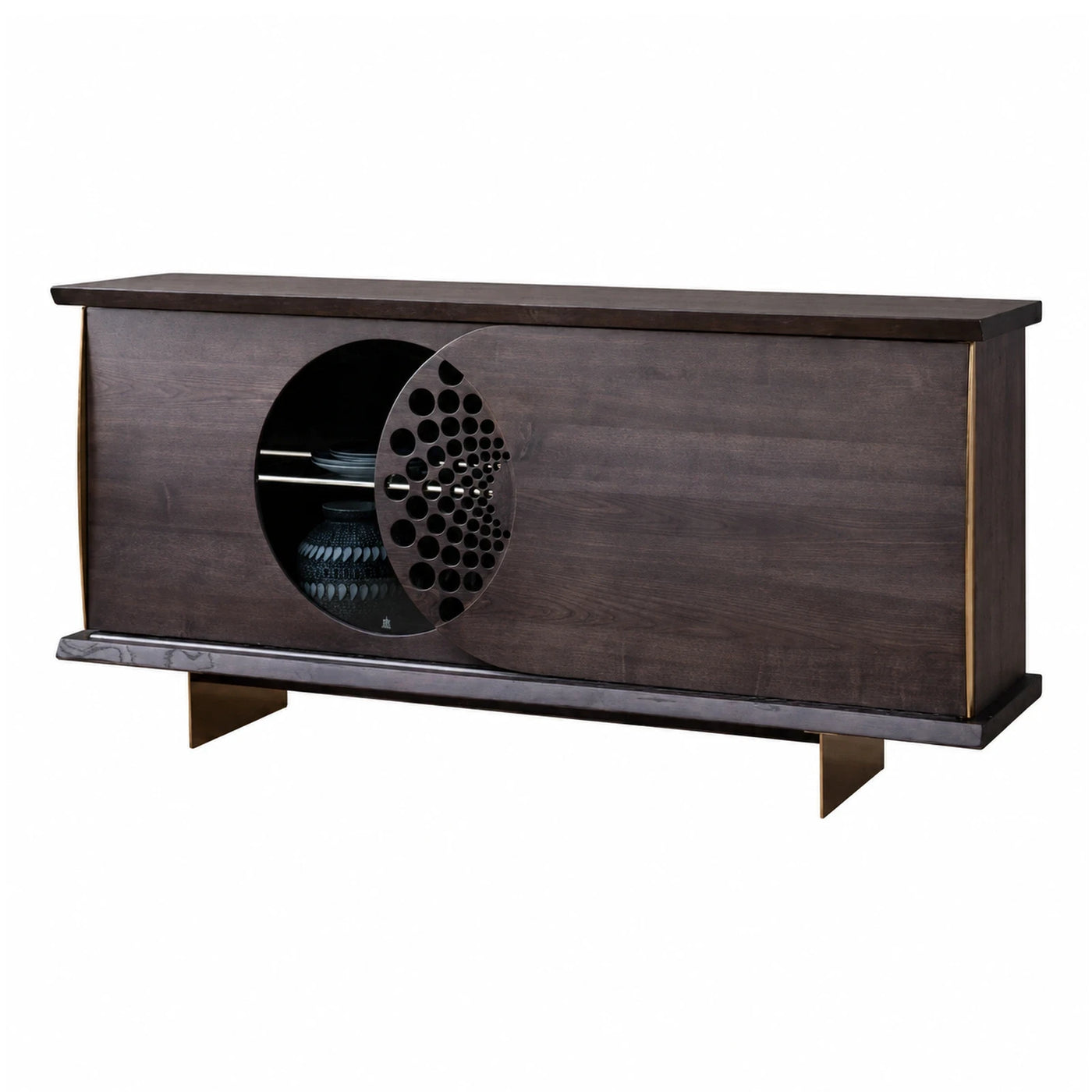 Dark Wood Sideboard with Circular Cutout Door