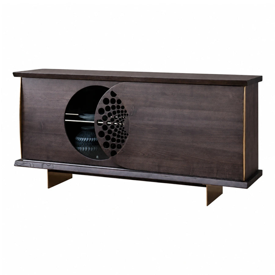 Dark Wood Sideboard with Circular Cutout Door