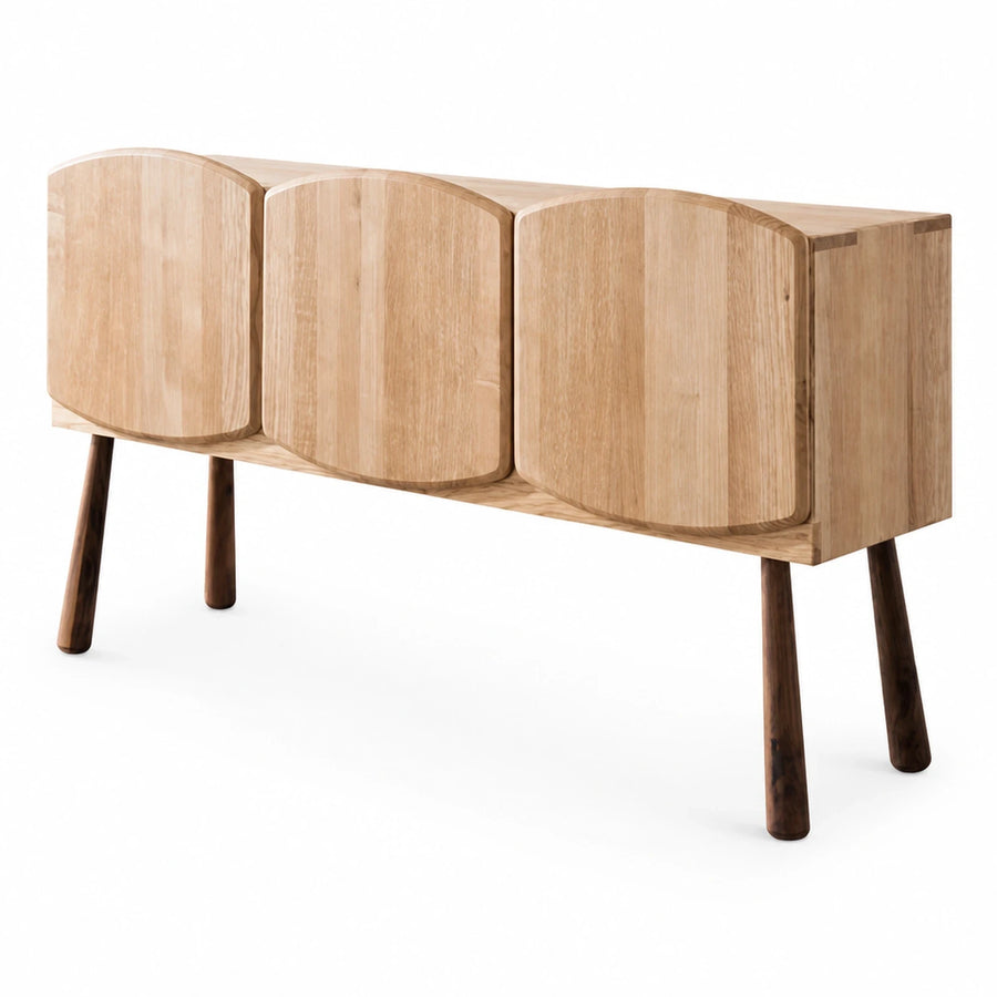 Light Wood Three-Door Sideboard with Tapered Legs