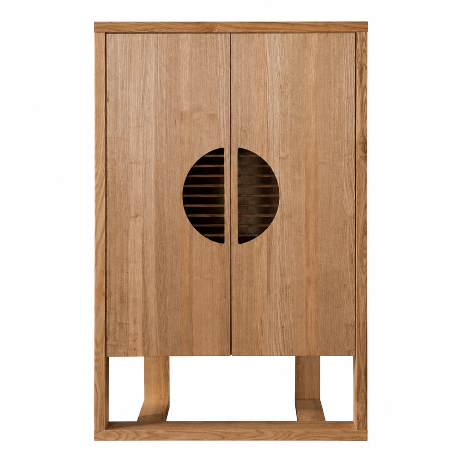 Wooden Two-Door Cabinet with Circular Cutout