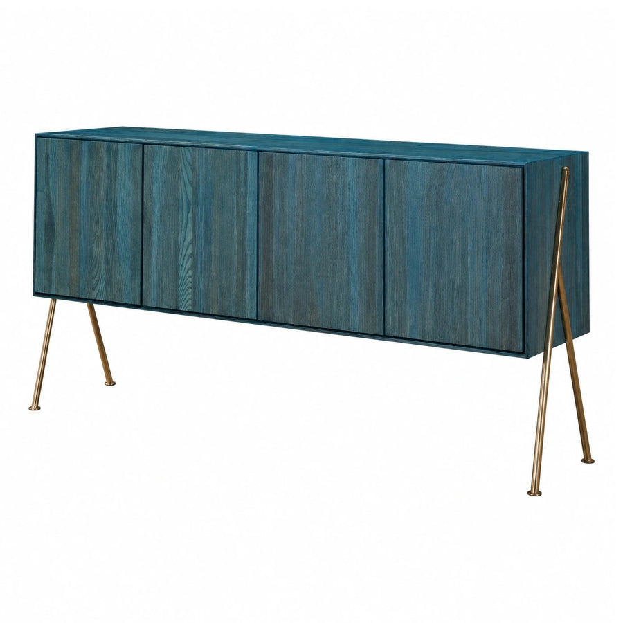 Blue Wood Sideboard with Gold Metal Legs