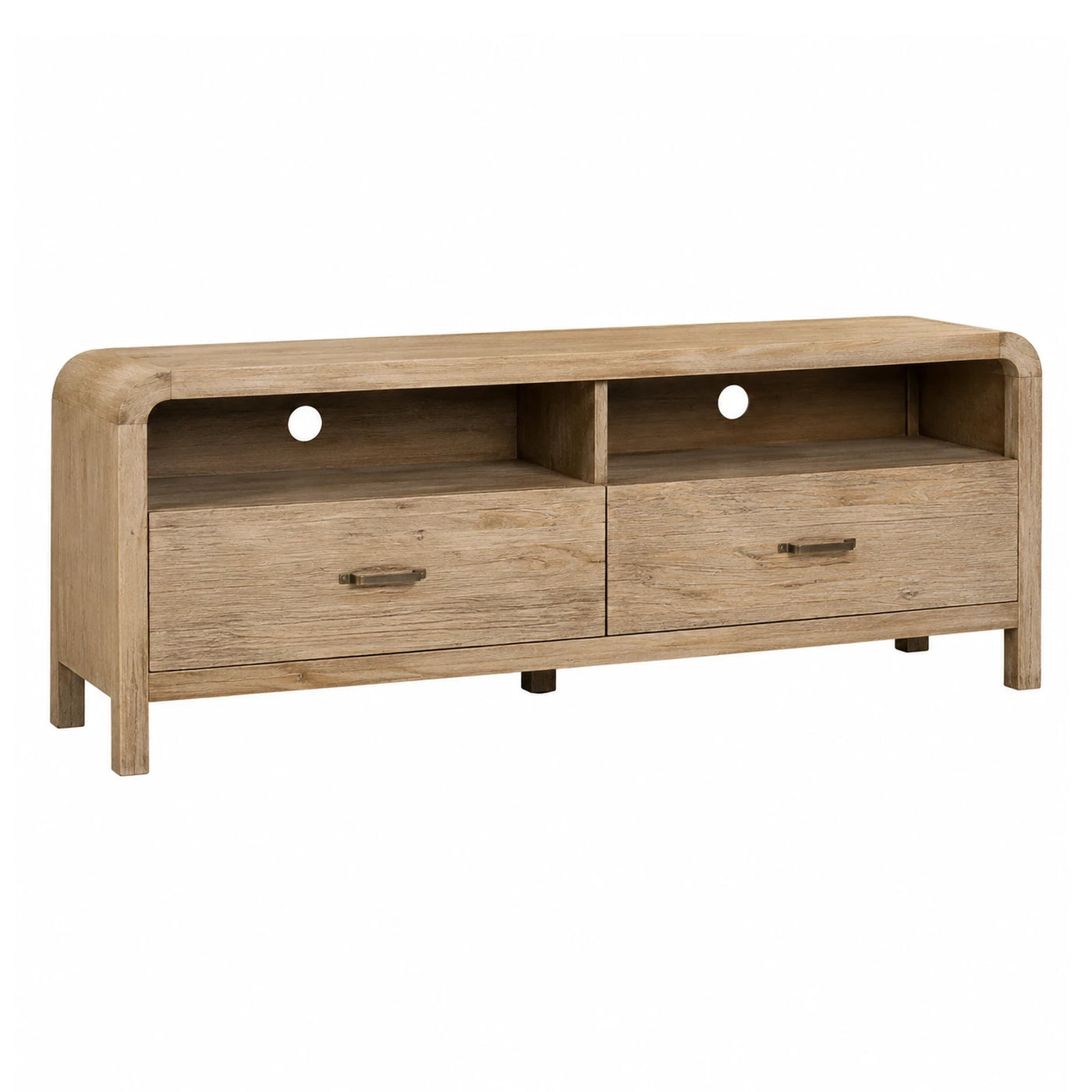 Light Wood TV Stand with Drawers and Open Shelves