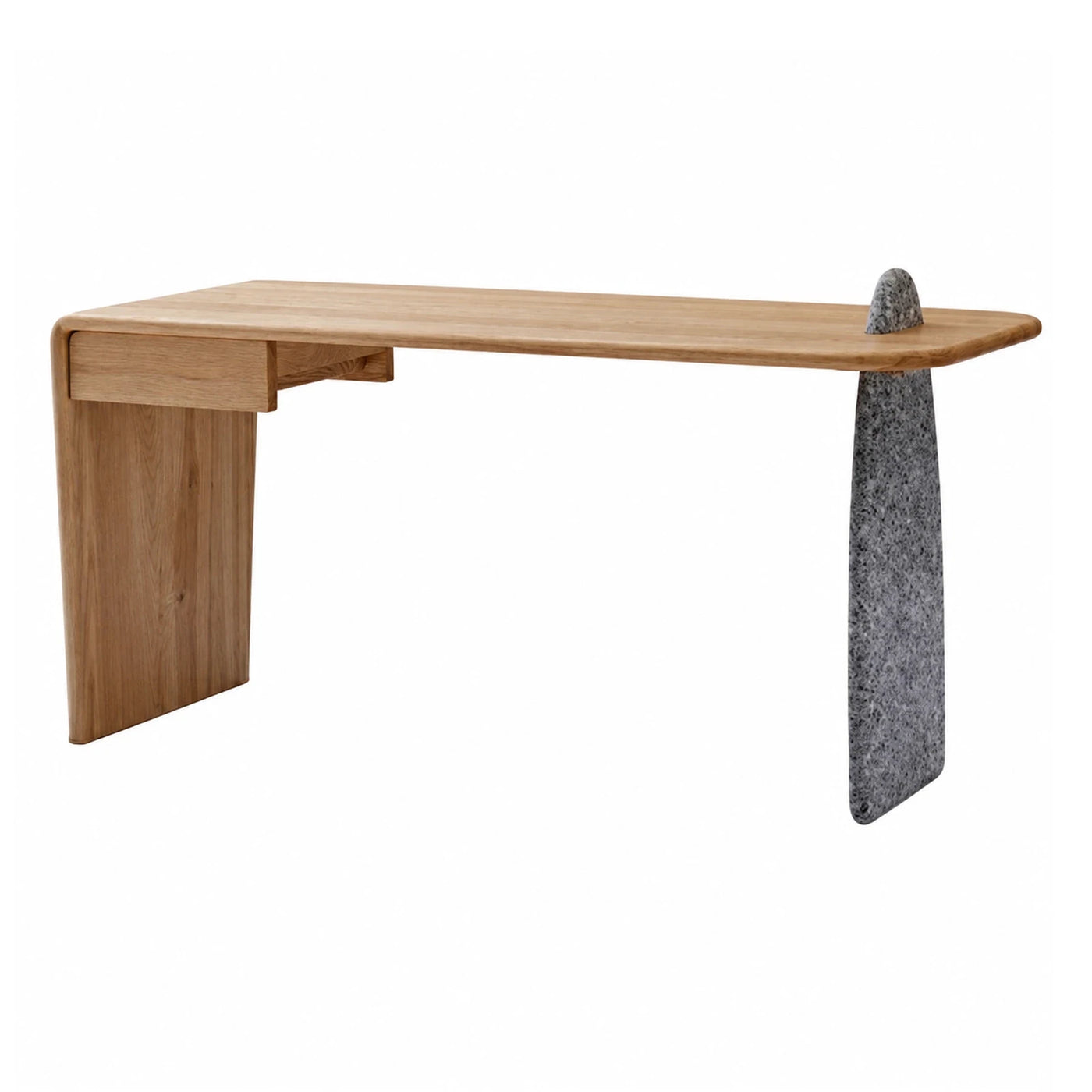 Light Wood Desk with Stone Leg and Drawer