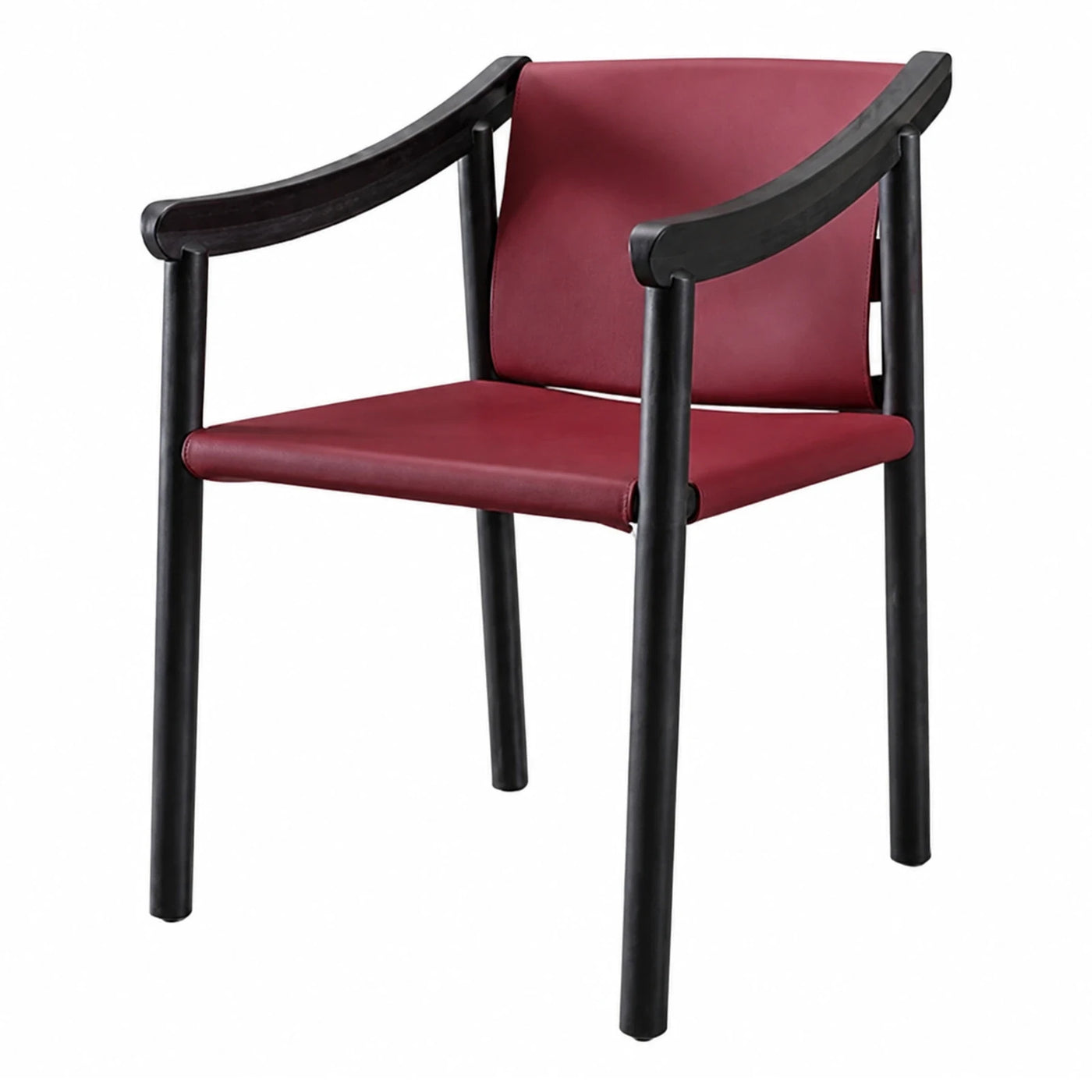 Red Leather Armchair with Black Wood Frame