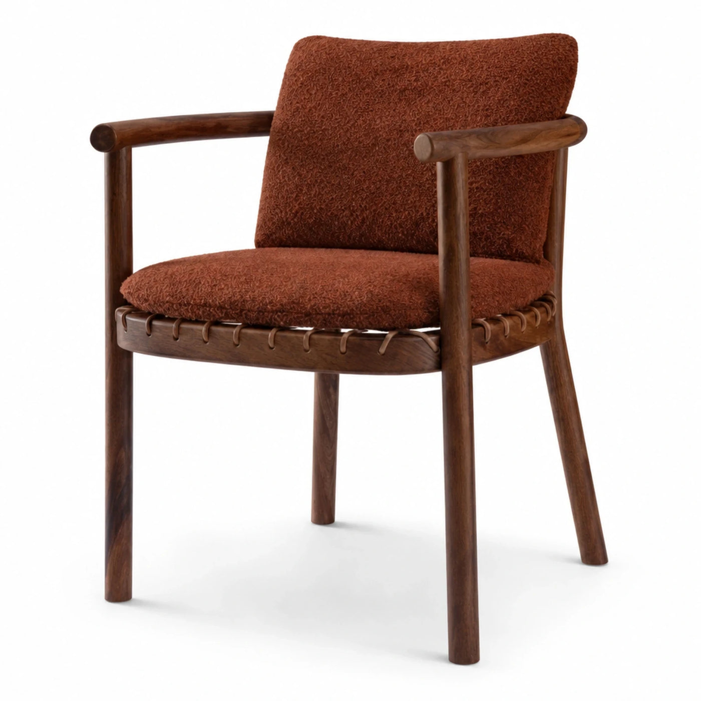 Brown Boucle Armchair with Walnut Wood Frame