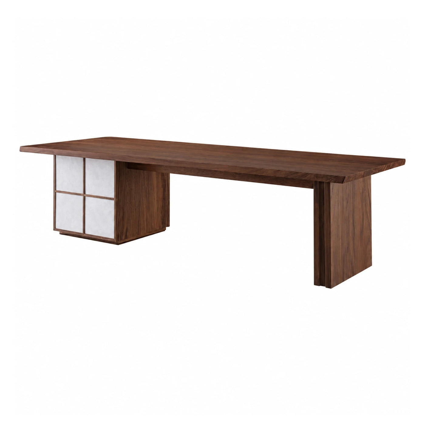 Walnut Wood Desk with Stone Panel Storage