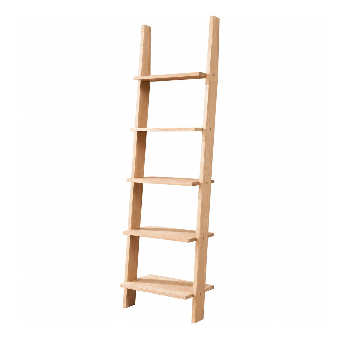 5-Tier Leaning Ladder Bookshelf in Natural Wood