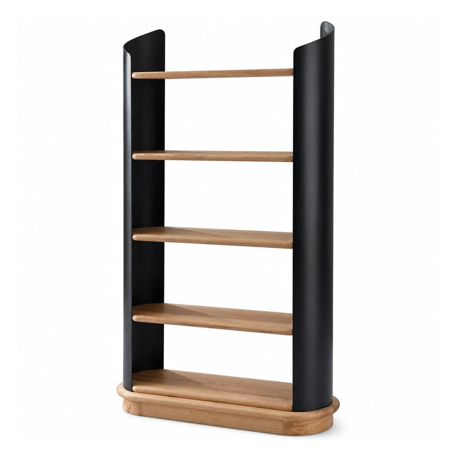 Black Metal and Wood Curved Bookcase