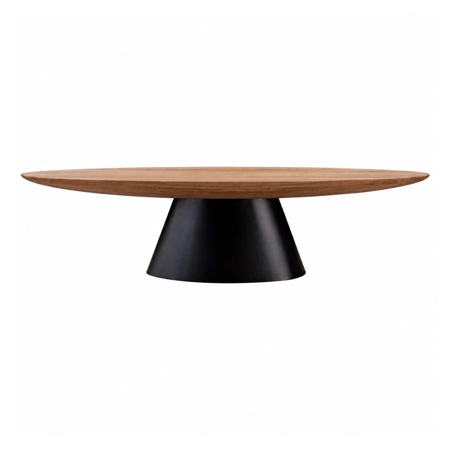 Round Wood Coffee Table on Black Cone Base