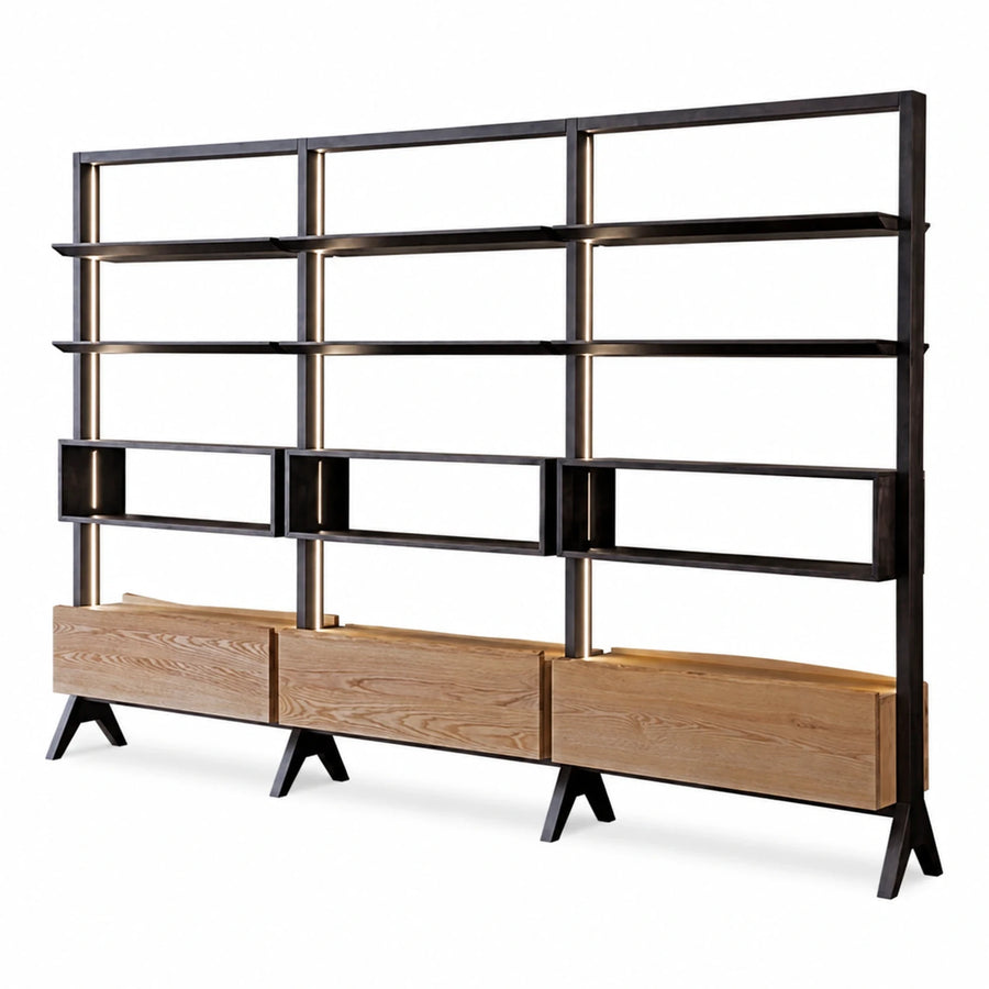 Modern Wood and Metal Wall Unit with Shelves