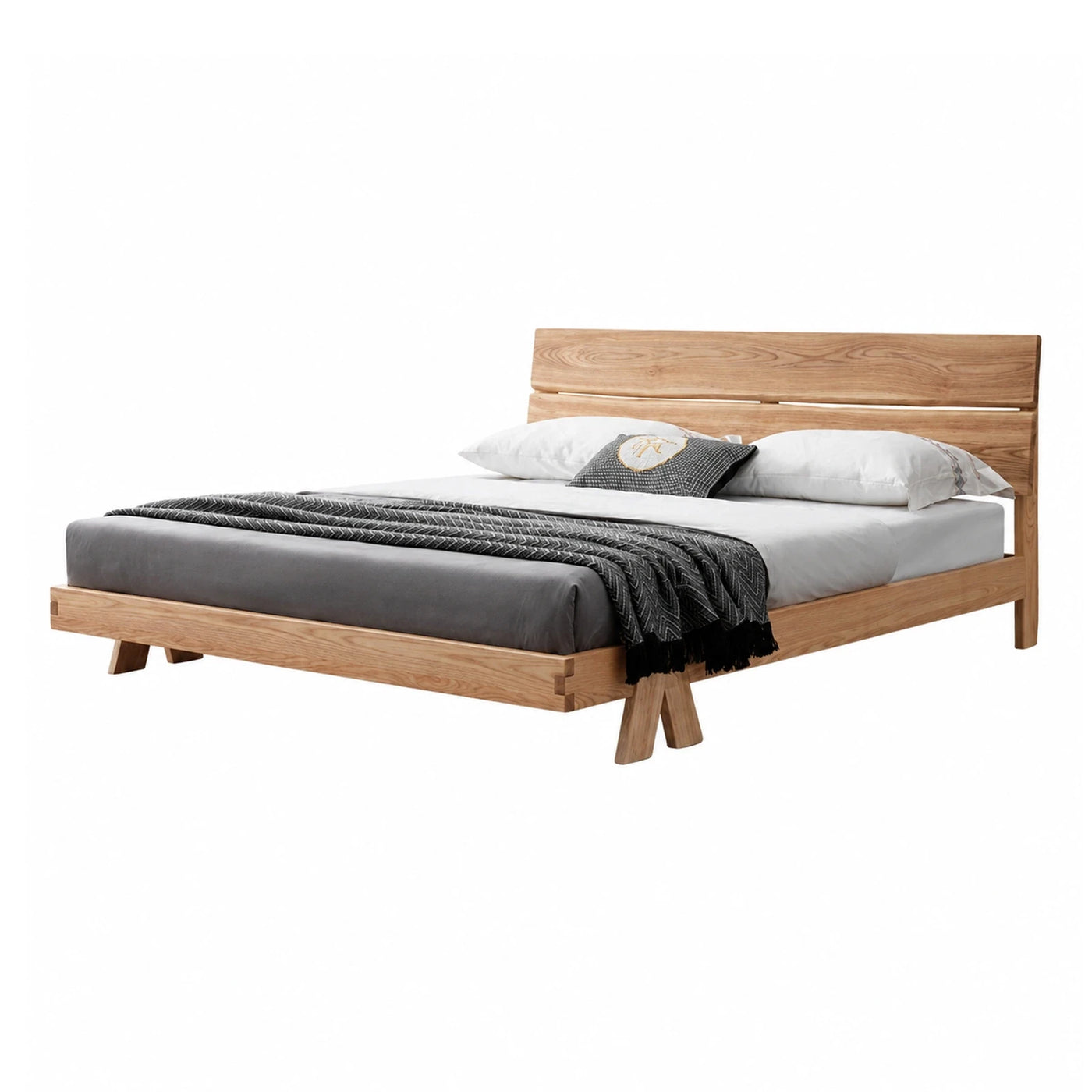 Solid Wood Platform Bed with Horizontal Slat Headboard