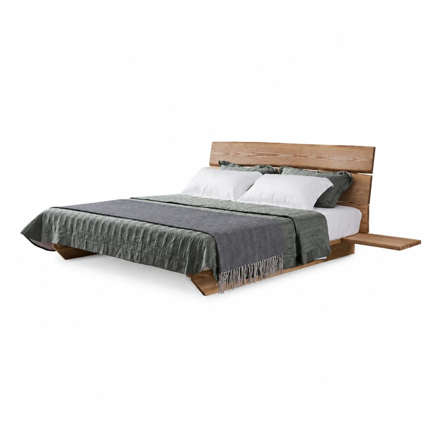 Modern Wooden Platform Bed with Integrated Nightstand