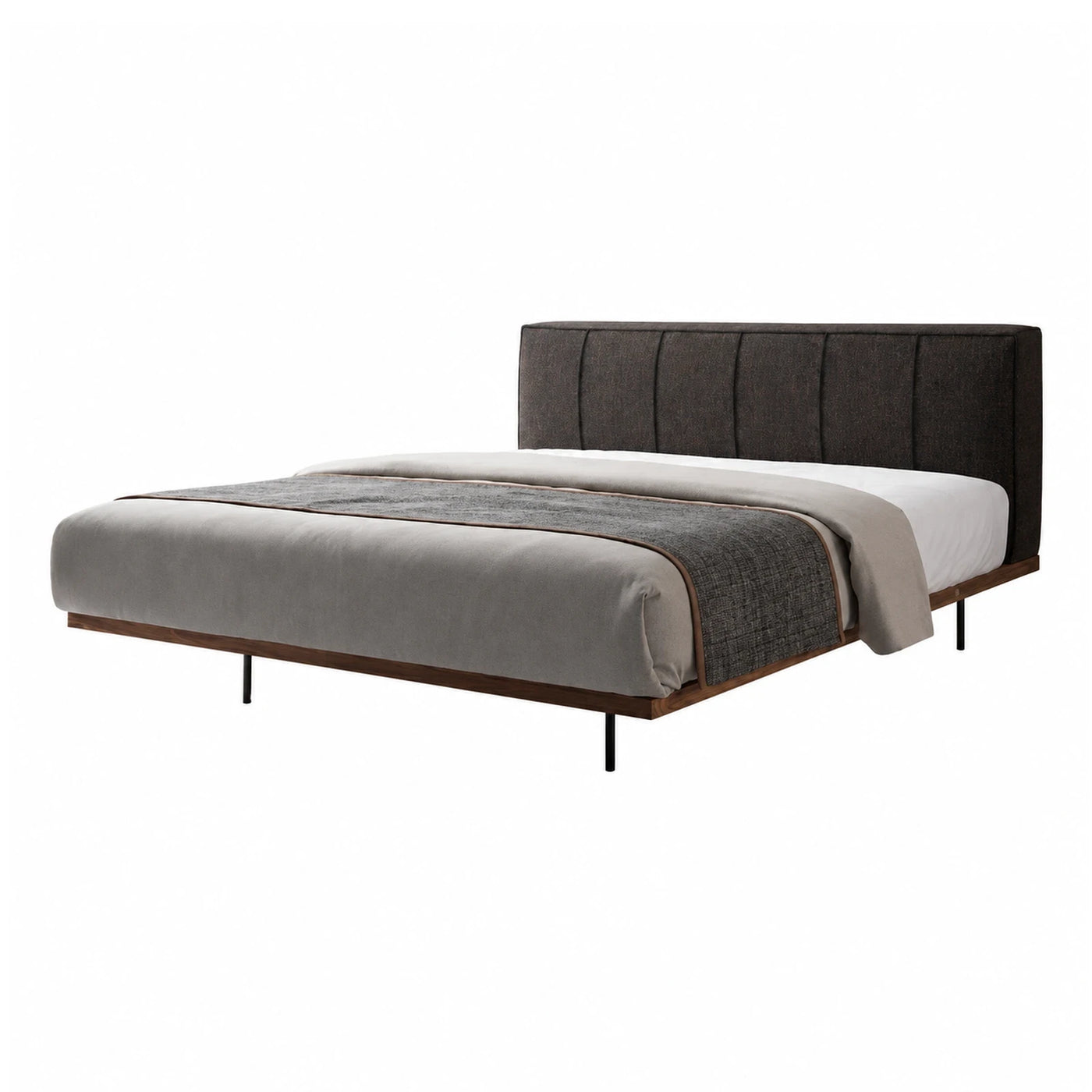 Upholstered Platform Bed with Natural Wood Frame