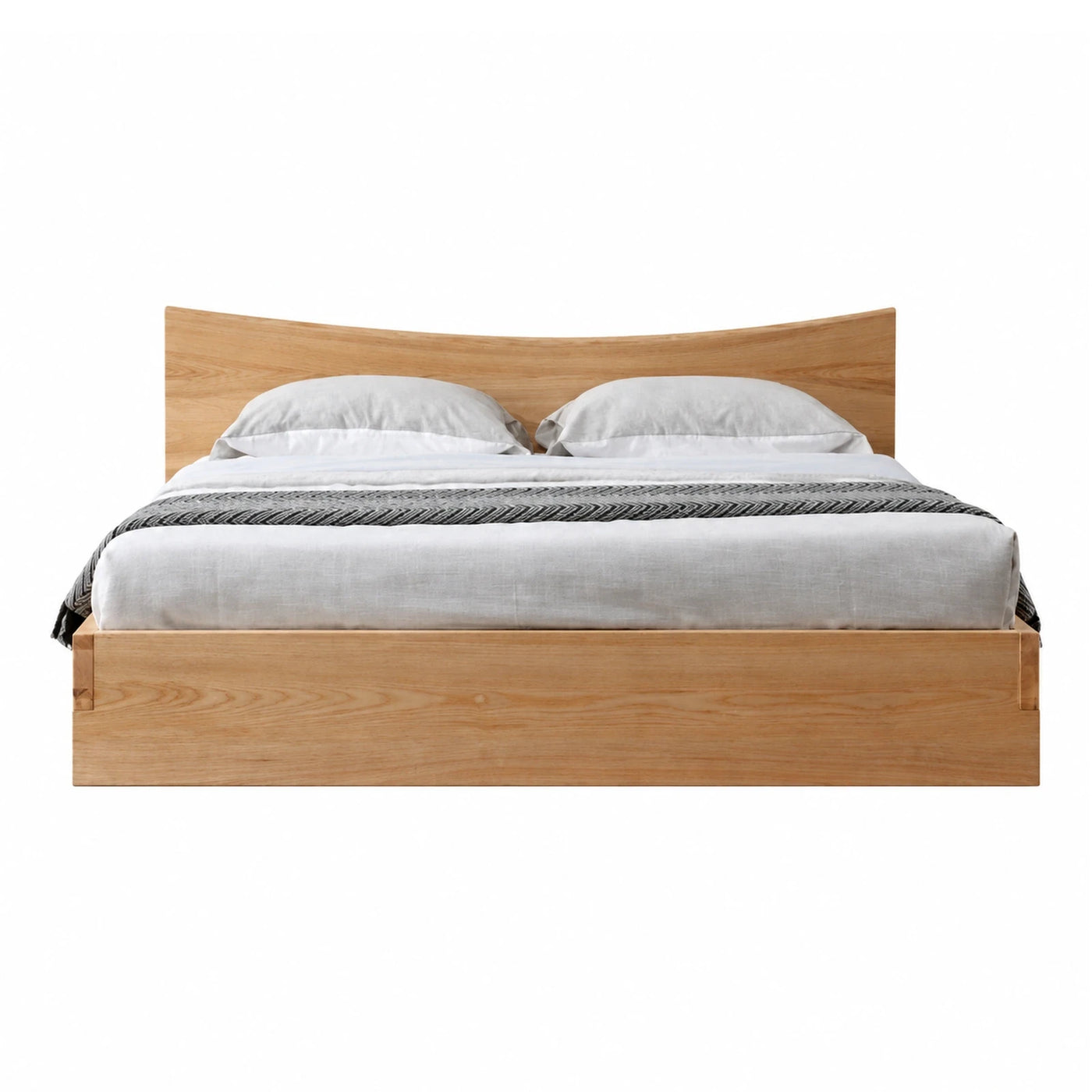 Light Wood Platform Bed with Curved Headboard