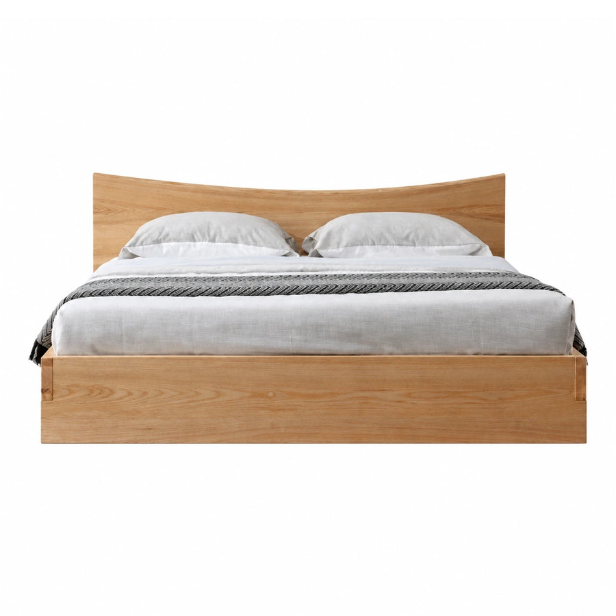 Light Wood Platform Bed with Curved Headboard