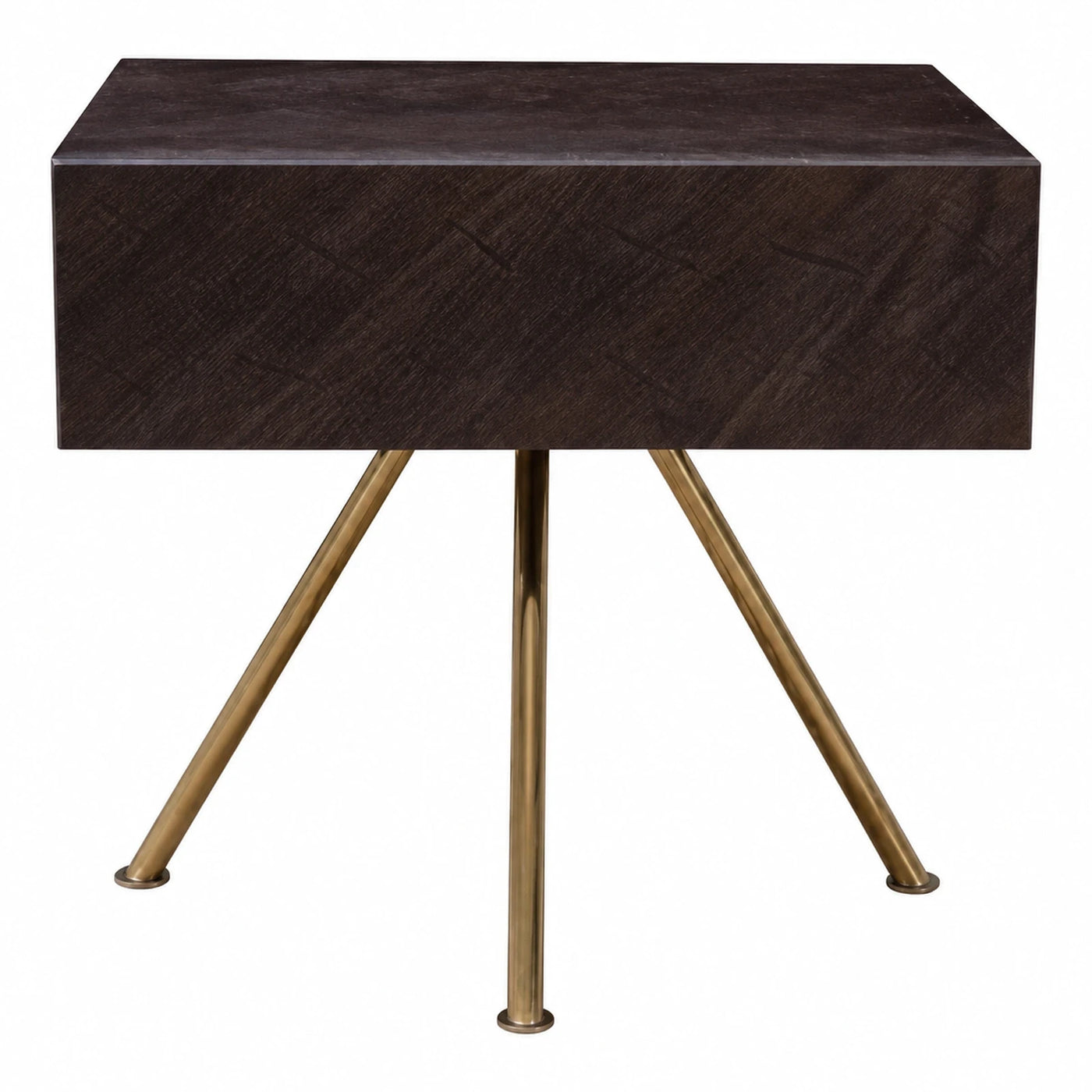 Dark Wood Tripod Side Table with Brass Legs