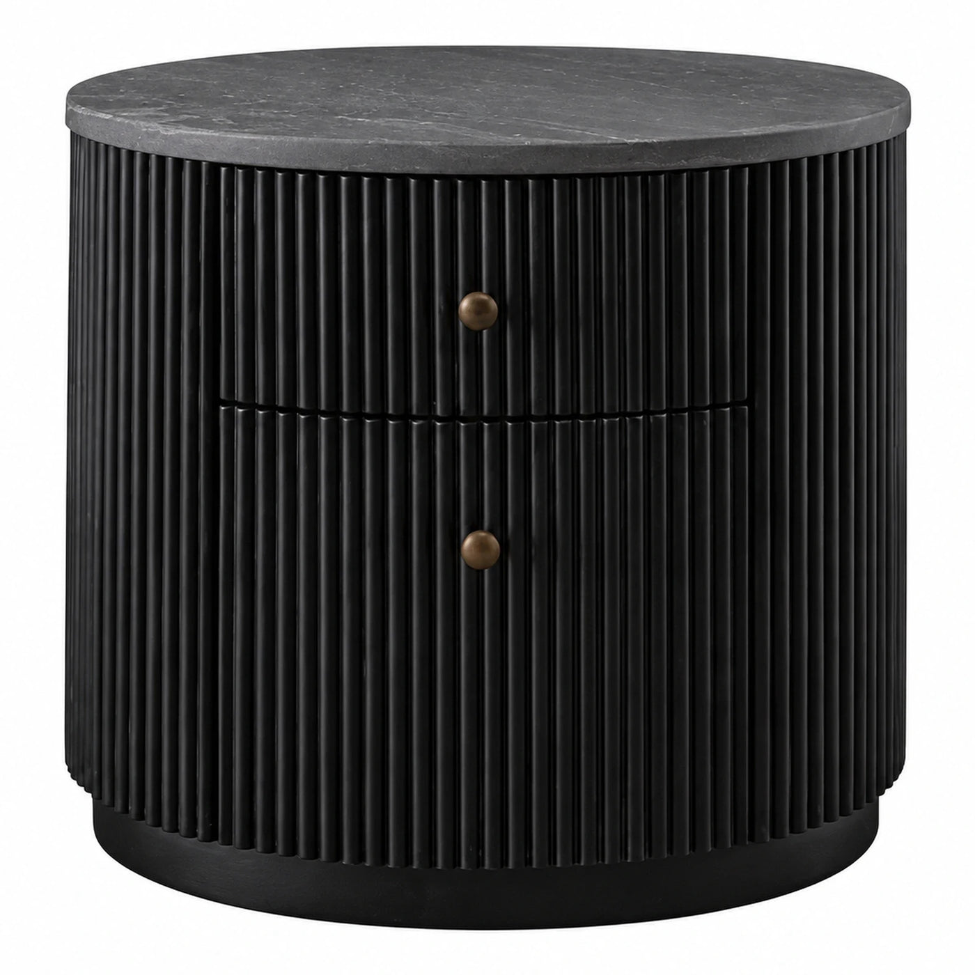 Black Fluted Round Side Table with Stone Top