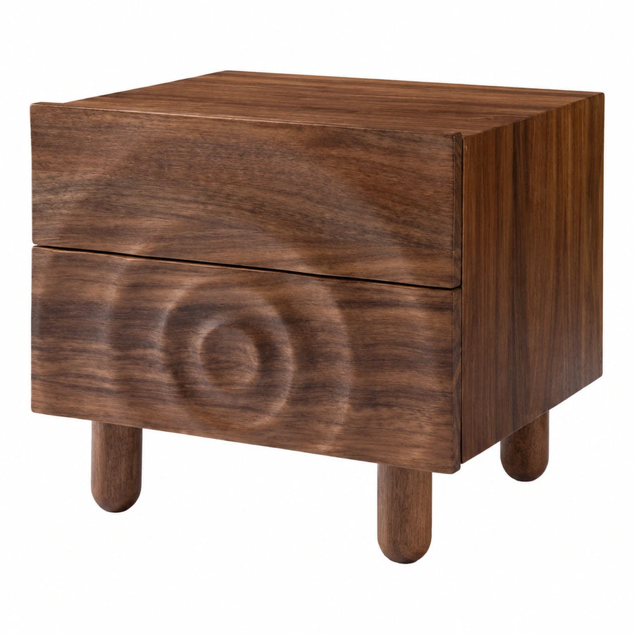 Walnut Wood Two-Drawer Nightstand with Tapered Legs