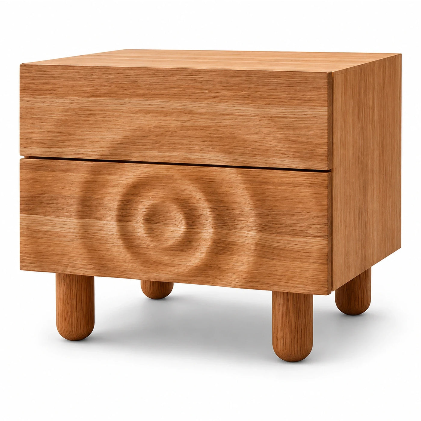 Wooden Two-Drawer Nightstand with Round Legs