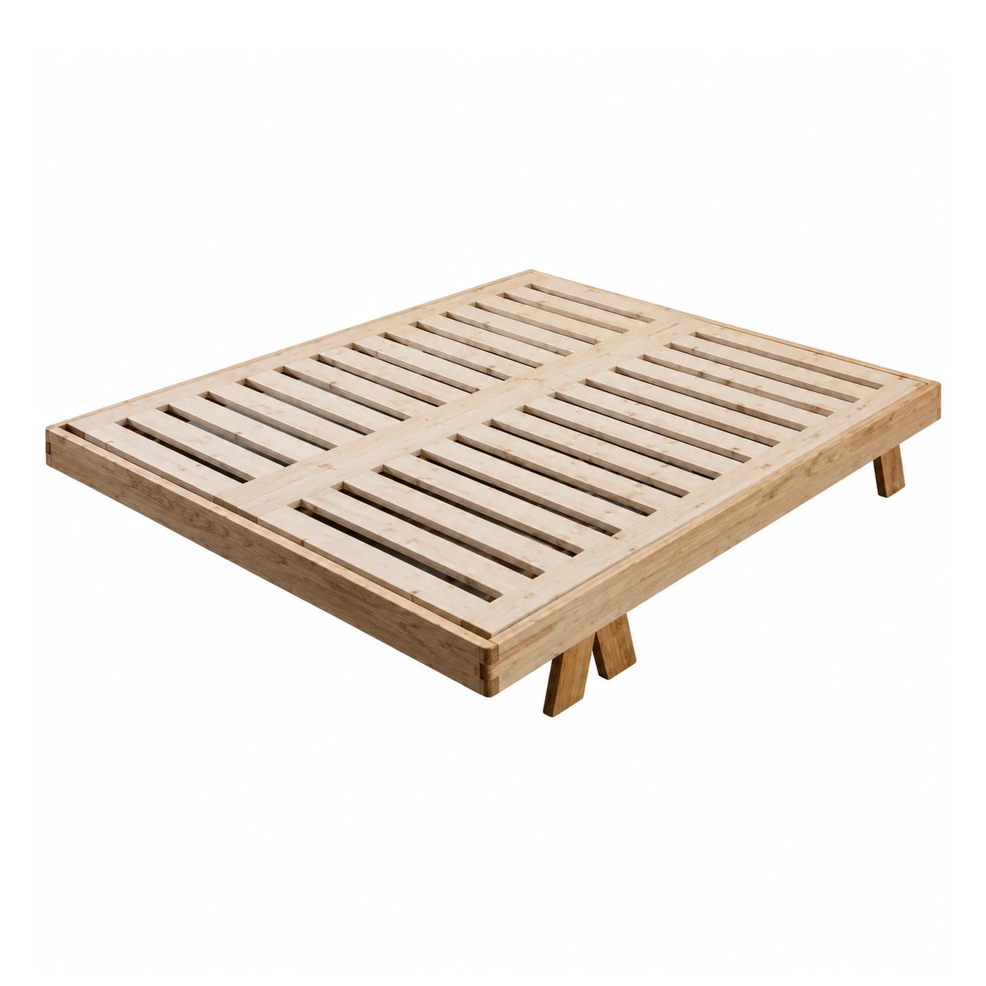 Natural Wood Slatted Platform Bed Base