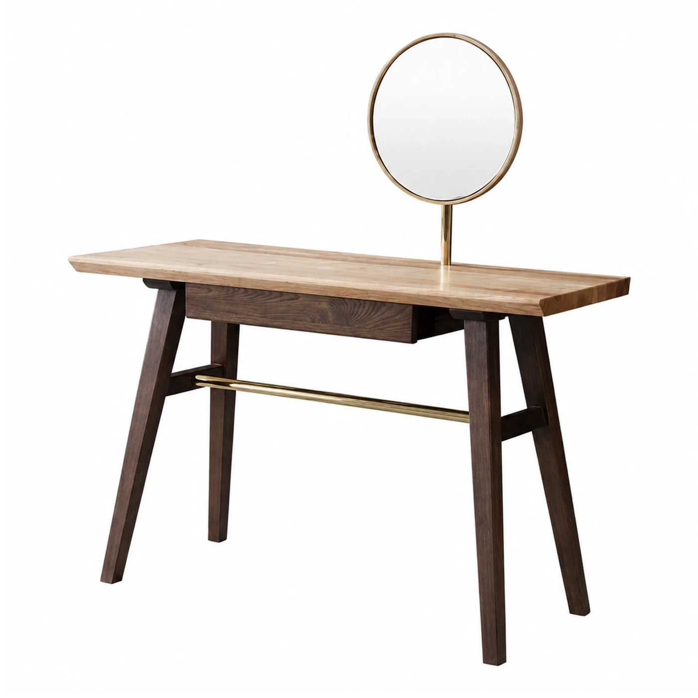 Wooden Makeup Vanity Table with Round Mirror
