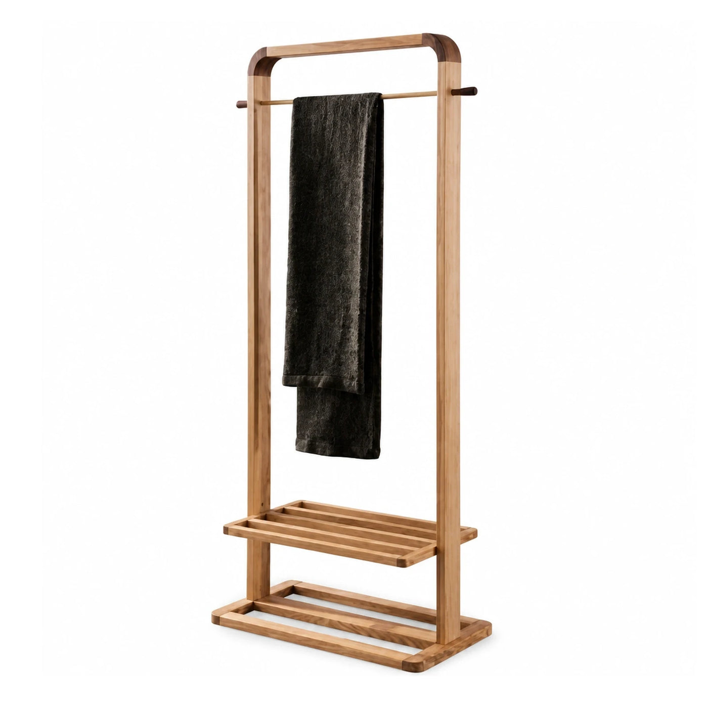 Wooden Towel Rack with Shelf and Hanging Bar