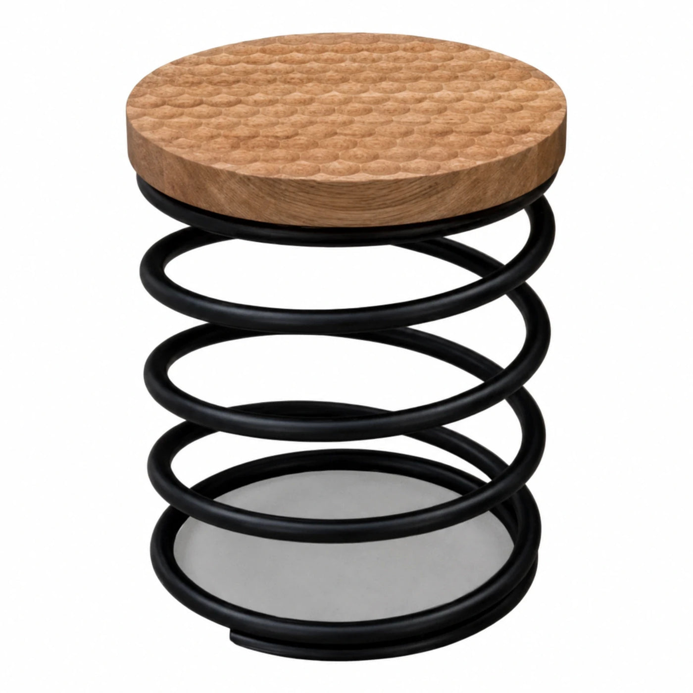 Round Wooden Stool with Black Spiral Metal Base