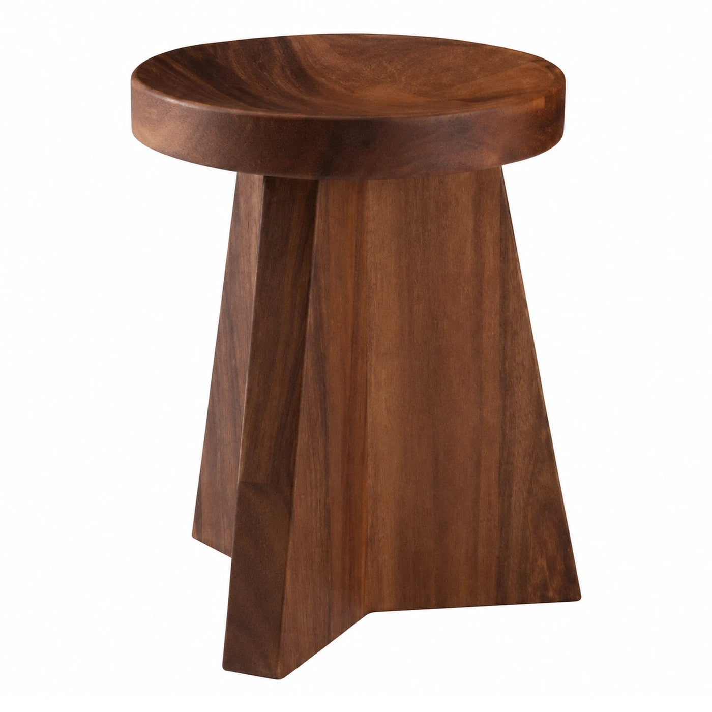 Round Wooden Stool with Sculptural Base