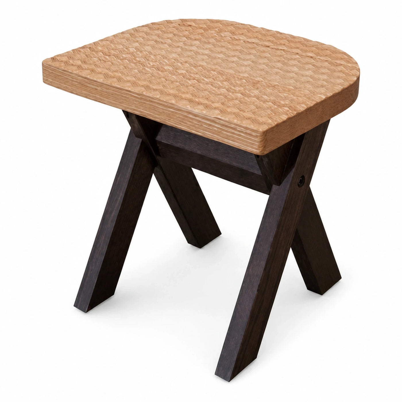 Woven Rattan Top Stool with Dark Wood X-Base