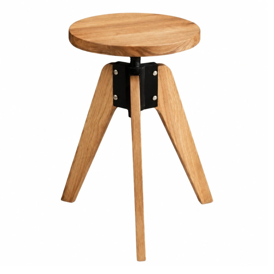 Round Wooden Stool with Black Metal Base