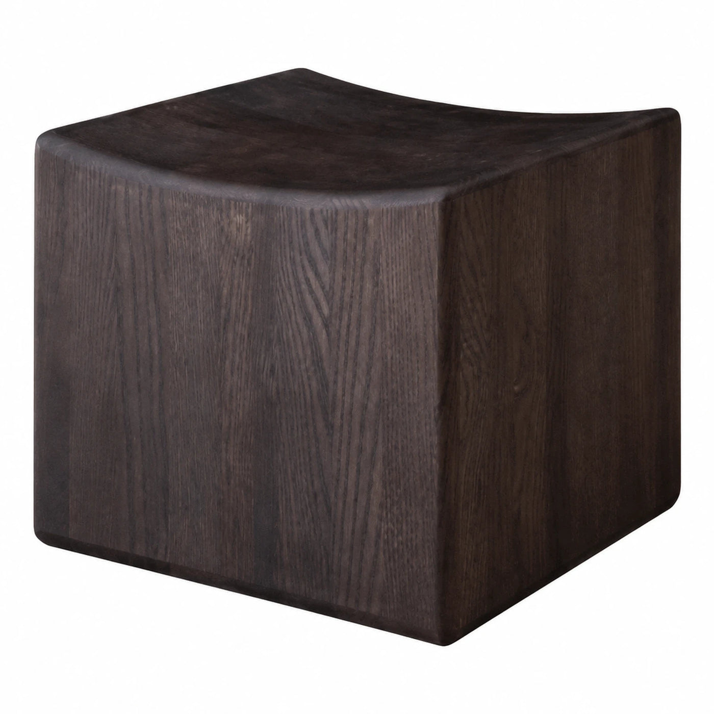 Dark Wood Cube Stool with Concave Seat
