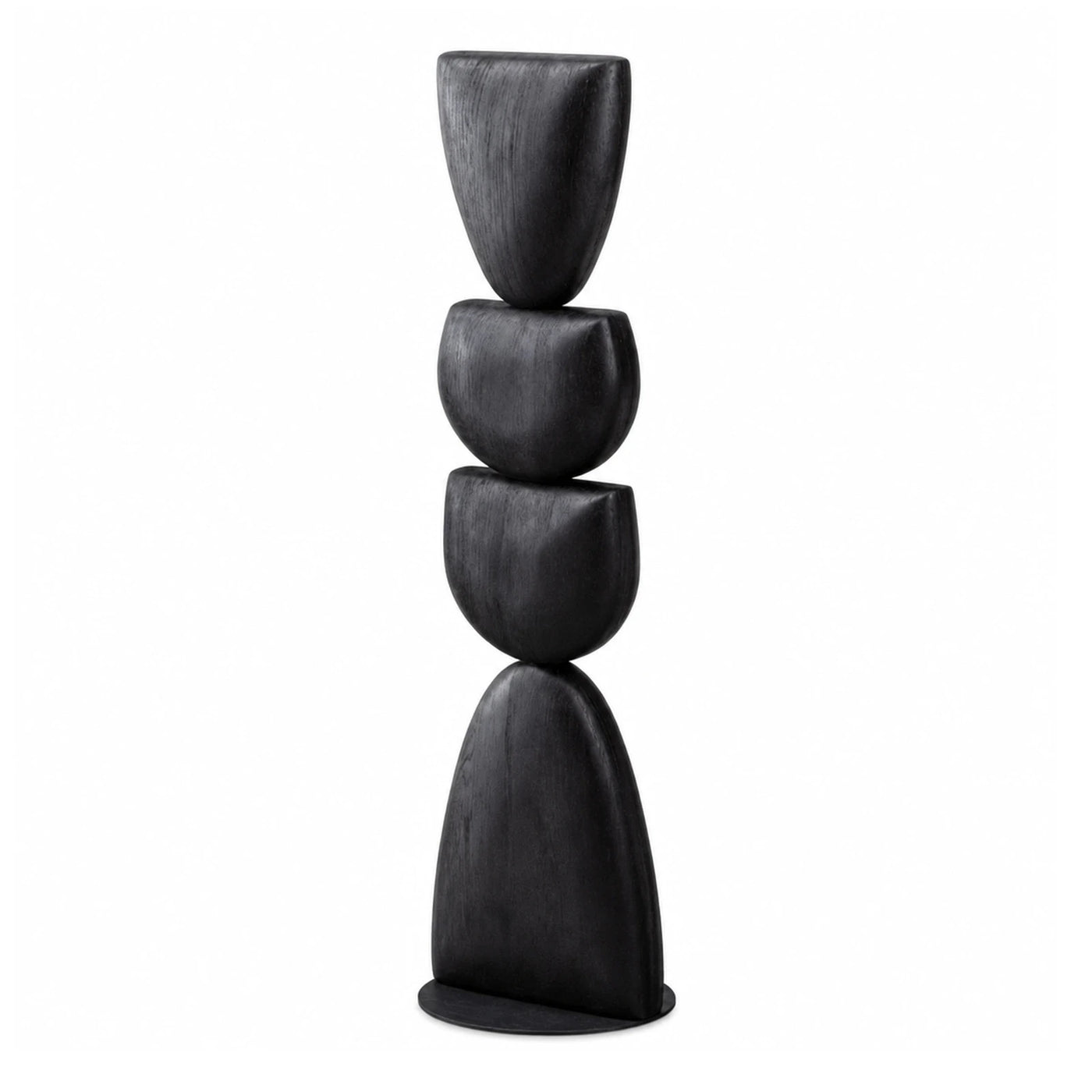 Black Stacked Wood Sculptural Floor Lamp
