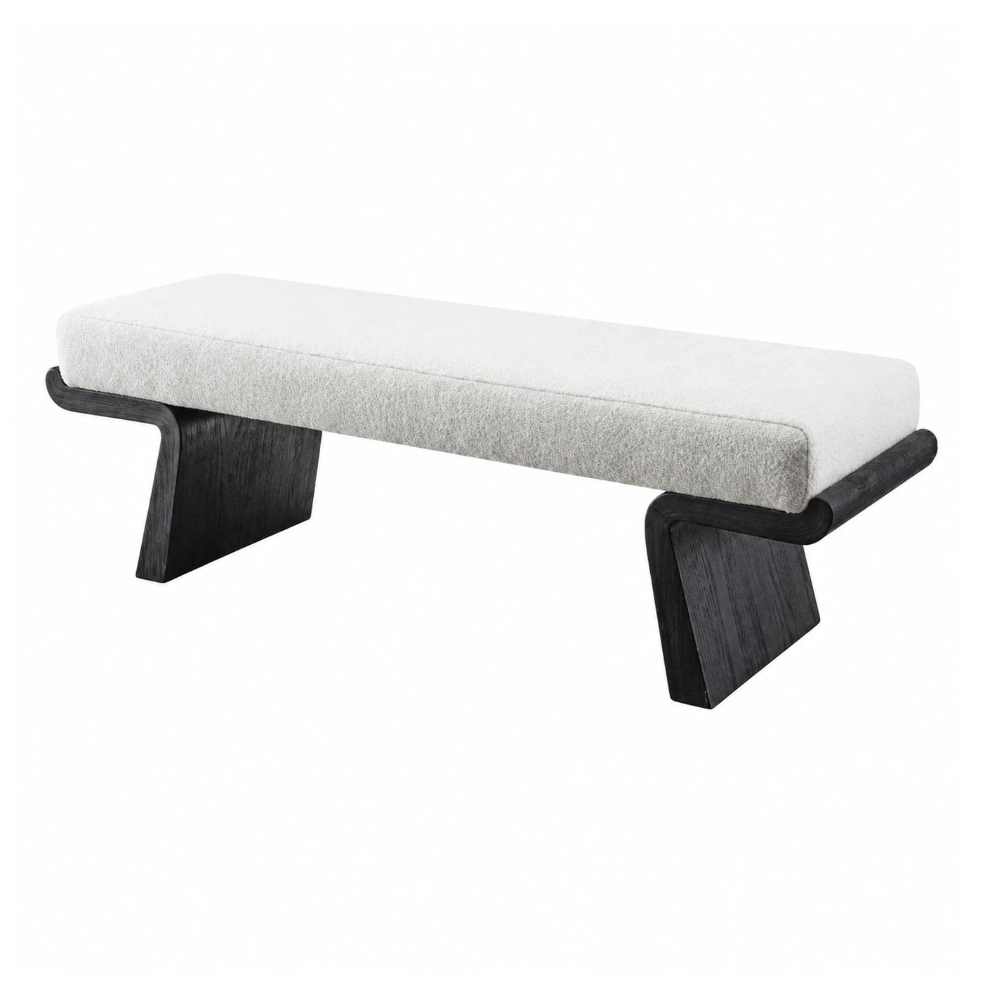 White Upholstered Bench with Dark Wood Base