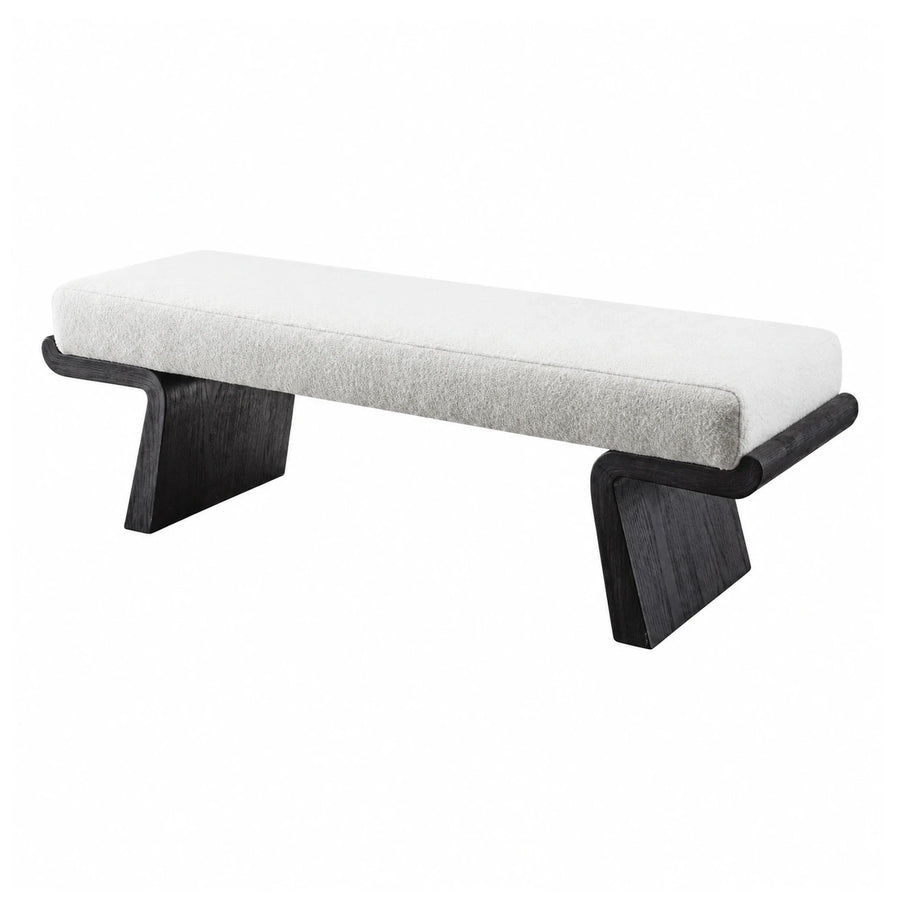 White Upholstered Bench with Dark Wood Base