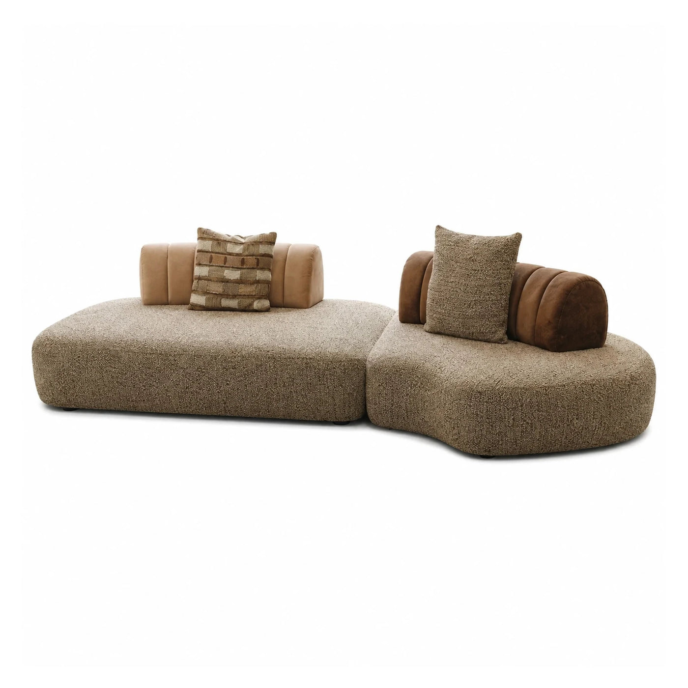 Modular Boucle Sectional Sofa with Leather Backrests