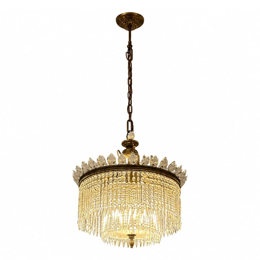 Antique Brass Crystal Chandelier with Cascading Prisms