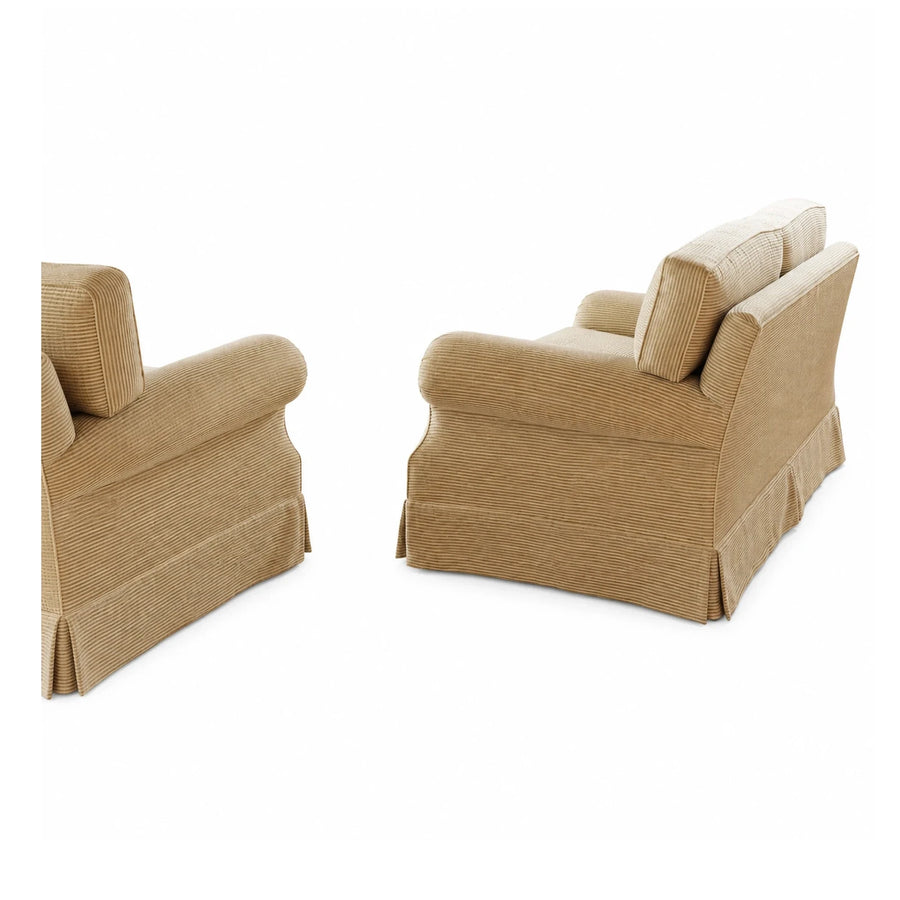 Beige Corduroy Armchair with Skirted Base