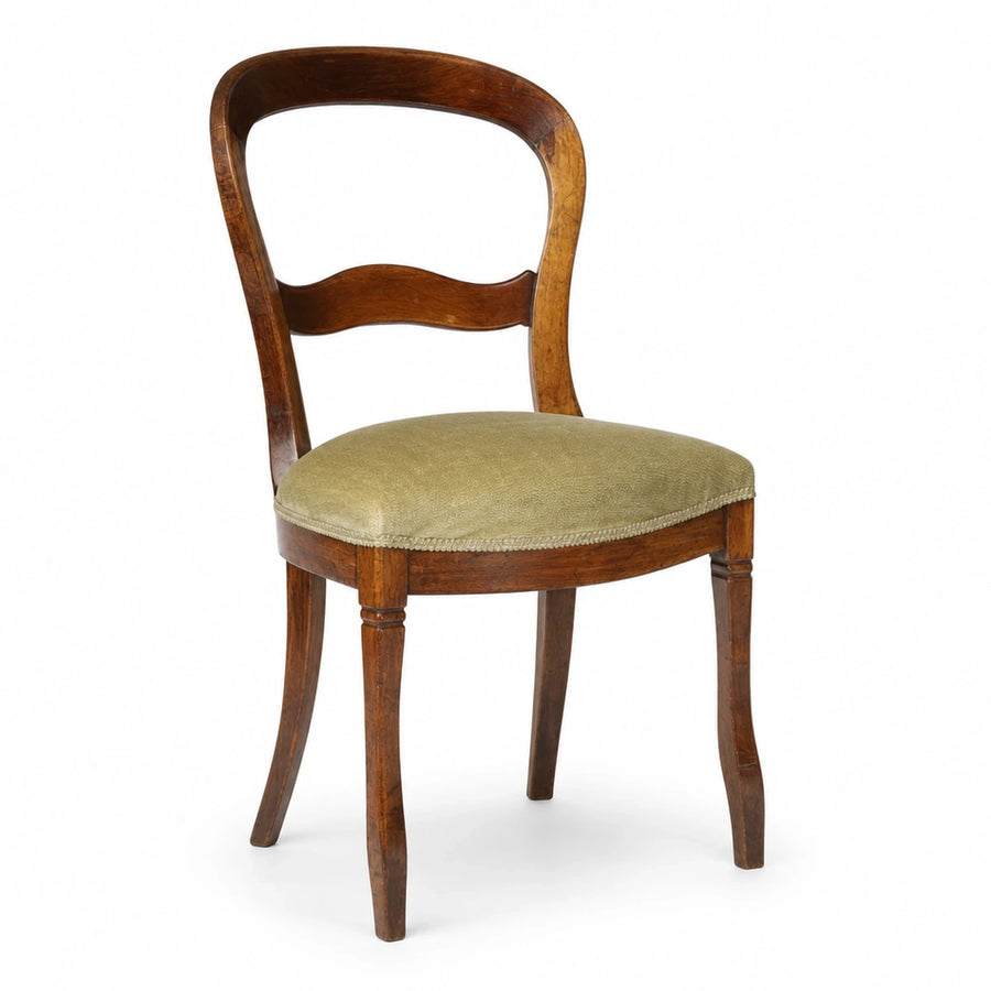 Wooden Dining Chair with Green Upholstered Seat