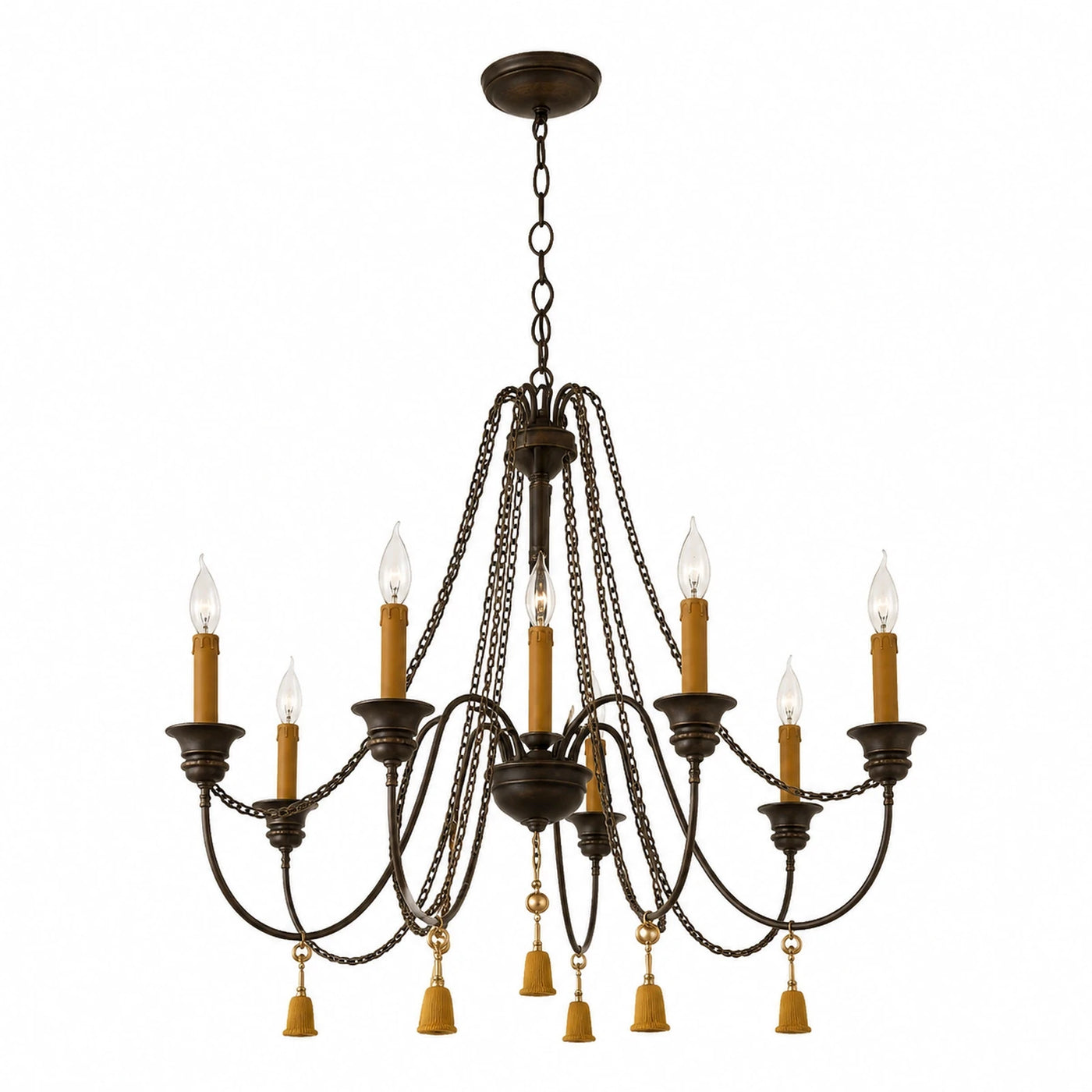 Antique Bronze Chandelier with Gold Tassels