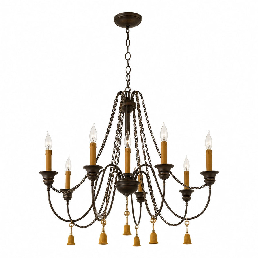 Antique Bronze Chandelier with Gold Tassels