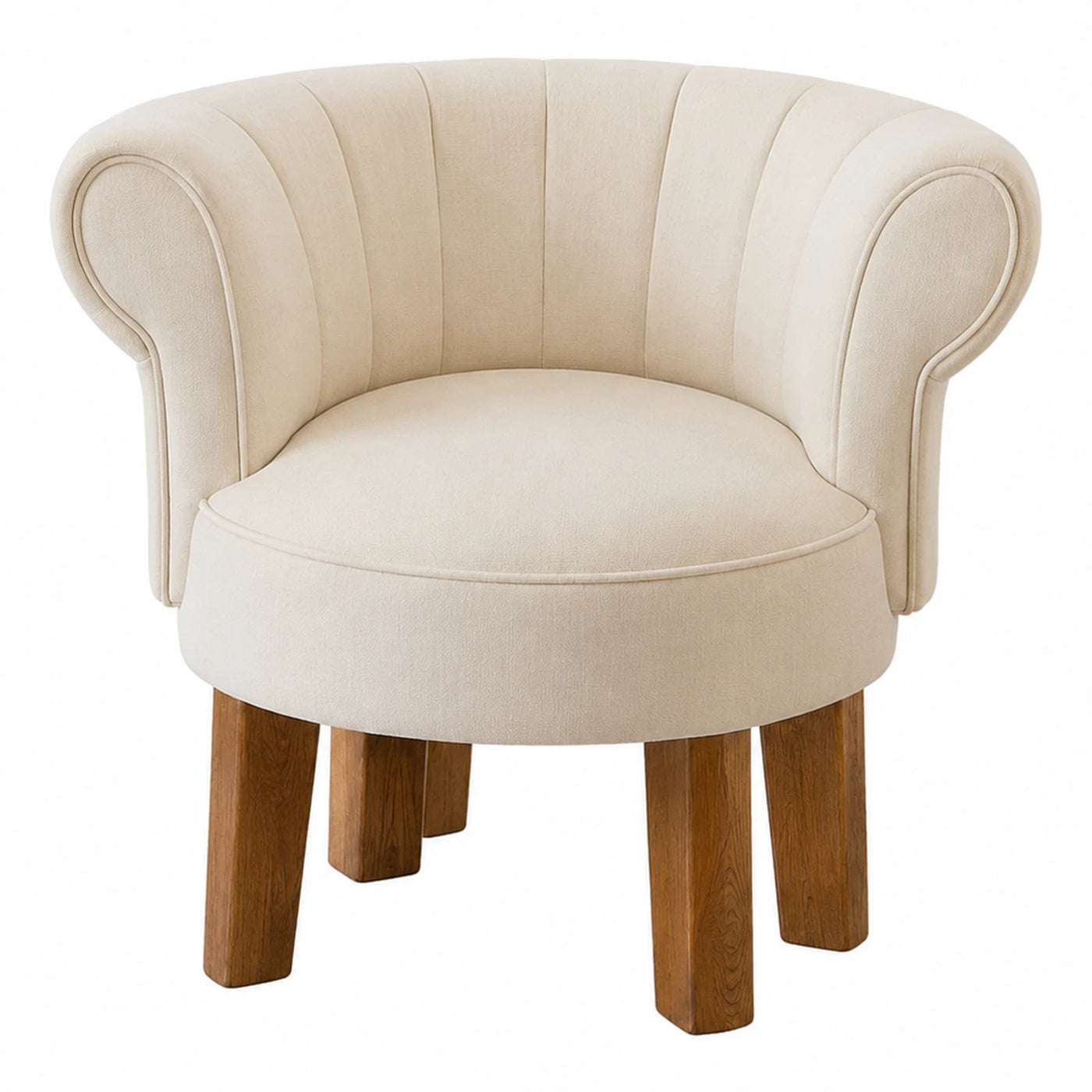 Cream Velvet Tub Chair with Wooden Legs