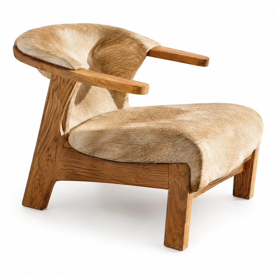 Wooden Frame Lounge Chair with Cowhide Upholstery