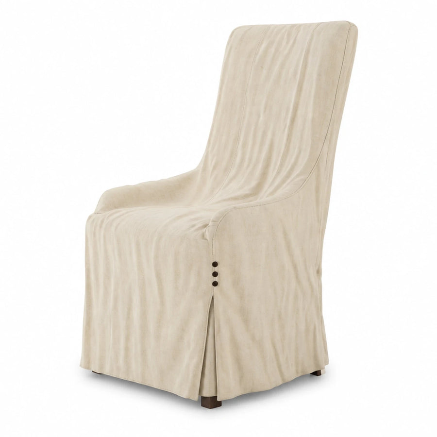 Beige Fabric Slipcover Dining Chair with Button Detail